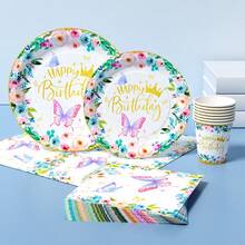 Bộ đĩa, khăn ăn và cốc dùng một lần màu hồng nhạt hình vương miện bướm, phục vụ 8 người. Bộ đồ dùng tiệc dùng một lần này (bao gồm đĩa, khăn ăn và cốc) rất phù hợp cho các bữa tiệc sinh nhật, đám cưới và dã ngoại gia đình. - Xem 3