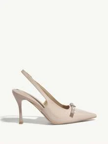 CUCCOO CHICEST Women's Pointed Toe Rhinestone Buckle Fashionable High Heels, Graduation Heel, Prom Heels For Summer Vacation Shoes Summer - Apricot - View 2