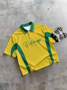 Manfinity EMRG Áo polo nam tay ngắn in chữ phối màu, kiểu dáng thường ngày, thích hợp cho mùa hè. - Nhiều màu - Xem 1