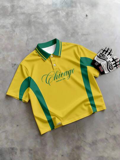 Manfinity EMRG 男士休闲撞色字母印花短袖Polo衫，夏季