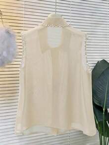 GlowEve New Design Beaded Sleeveless Chiffon Tank Top For Women, Spring/Summer - Apricot - View 2
