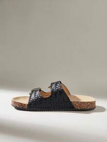 Solecia 女士搭扣设计休闲时尚平底凉鞋 - 黑色 - 查看 3