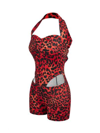 Menodora SHEIN Sport Women's Leopard Print Latin Dance Romper