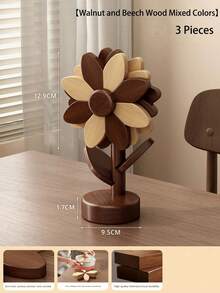 Cirelle Sunflower-Shaped Solid Wood Placemats - Heat-Resistant Natural Mats For Dining Table, Rustic Home Decor & Kitchen Essential - Multicolor - View 11