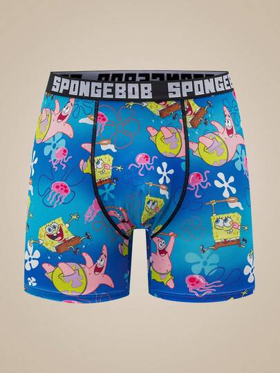 SpongeBob SquarePants | SHEIN Men's Letter Waistband Casual Boxer Briefs,