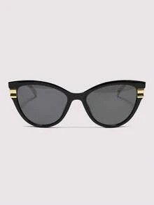 Visivana 复古猫眼小框时尚眼镜，塑料经典款户外旅行海滩度假休闲装饰日常佩戴眼镜，现代优雅时尚配饰 - 黑色 - 查看 1
