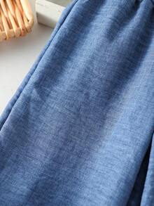 Genkimix Kids Quần dài thường ngày cho bé gái (size nhỏ) màu xanh dương, chất liệu vải, có dây rút ở eo, trang trí nơ 3D dễ thương. - Màu xanh lam - Xem 5