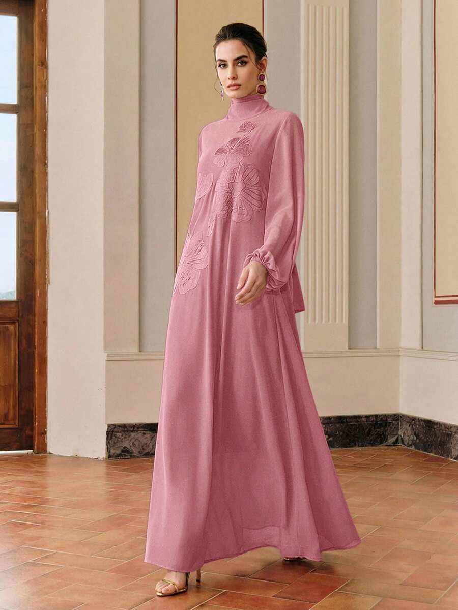 Đầm dài nữ, áo choàng thêu kiểu Trung Đông, đầm dành cho Ngày của Mẹ. - Bụi hồng - Xem 1