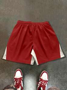 Manfinity EMRG Men's Summer Casual Sports Contrast Color Letter Print Drawstring Waist Shorts - Multicolor - View 2