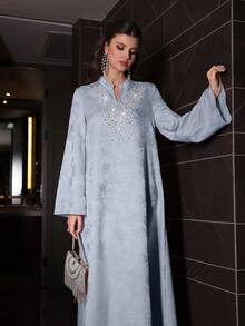 Layrah Đầm tay xòe thanh lịch họa tiết hoa jacquard mùa xuân và hè. - Màu xanh lam - Xem 5