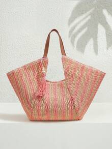 SHECARRY Túi xách nữ phong cách Bohemian cỡ lớn, chất liệu dệt, hoàn hảo cho kỳ nghỉ biển, du lịch, mua sắm và đựng đồ dùng cần thiết khi đi nghỉ mát. - Bột nhẹ - Xem 2