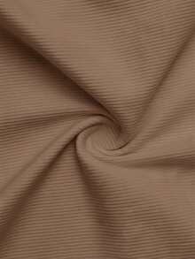 SHEIN CURVE+ 大码女式休闲百搭露背无袖深V领罗纹针织吊带背心，白色 - 摩卡棕 - 查看 6