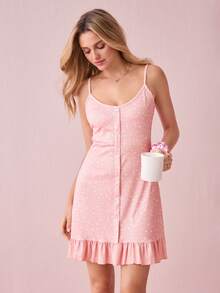 SweetSlumber 女士吊带背心心形荷叶边下摆睡裙娃娃装节日季 - 彩色 - 查看 8