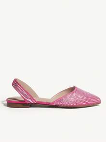 CUCCOO CHICEST Women's Crystal Embellished Pointed Toe Gorgeous Flat Shoes - Hot Pink - View 4