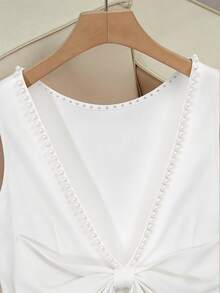 GlowEve Đầm đỏ hở lưng đính hạt và nơ trang trí dành cho nữ, không tay. - trắng - Xem 6