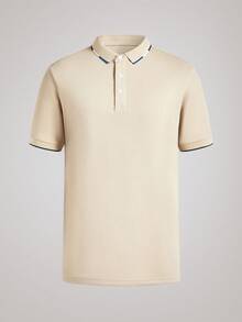 Officeau Men's Lightweight Business Casual Polo Shirt, Breathable Short Sleeve Collared Top, Fashion Business Style - Khaki - View 1