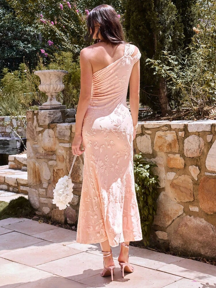 Romantic And Sweet Asymmetrical Mermaid Jacquard Knit Maxi Dress,Pink Elegant Dresses ,Wedding Guest Dress,Graduation Dress,Formal Dresses For Women, Vacation Outfits,Pink Dress