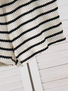 SHEIN Tween Girl Heart Graphic Striped Tank Top And Shorts Casual Set - Black and White - View 6