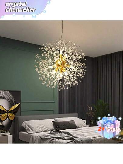 Đèn chùm pha lê 8 bóng màu vàng ánh kim hiện đại, kiểu Sputnik Dandelion, thích hợp trang trí phòng ngủ, tiền sảnh, hành lang, lối vào, nhà bếp, phòng ăn (không bao gồm bóng đèn).