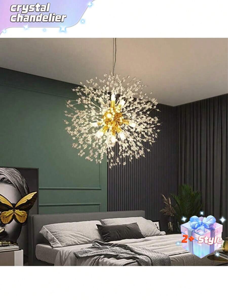 现代烟花金色8灯水晶吊灯,人造蒲公英吊灯,适用于卧室、门厅、走廊、入口、厨房、餐厅(不含灯泡) - 吸頂安裝 - 查看 1