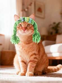 PETSIN 1 件猫耳针织帽，小型犬适用，趣味可爱狗狗装饰帽，宠物趣味装饰假发帽，宠物装饰配件，宠物 - 彩色 - 查看 5