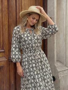 Hansera Printed Off Shoulder Convertible Dress, A-Line Hem, Comfortable , Casual Vacation - Multicolor - View 4