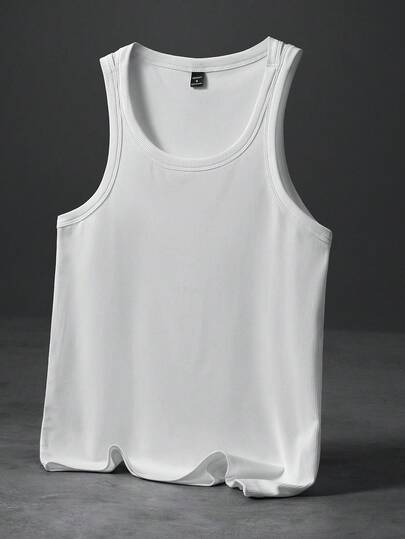 PAVTROS Men's Solid Color Crew Neck Ribbed Casual Tank Top