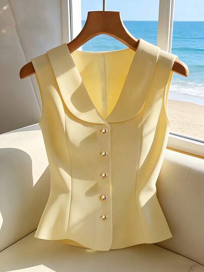 Franclia Elegant Sleeveless Yellow Blouse, Chic & Slimming Summer Top For Women