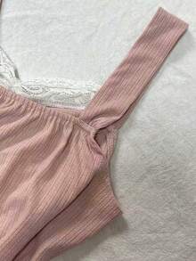 Glimmora Áo hai dây ôm sát dành cho nữ, phối ren và trang trí nơ. - Hồng - Xem 5