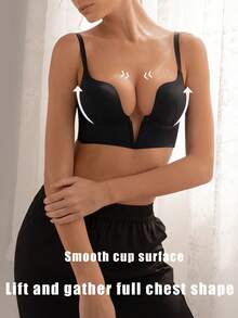 DesireSculpt 1件装女士深V领无钢圈文胸 - 黑色 - 查看 4