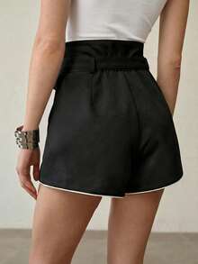 MOTF PREMIUM WOMEN'S CONTRASTS PIPING SHORTS, NEW SPRING/SUMMER GOLF PASTAL GIRLISIM - Black - View 5