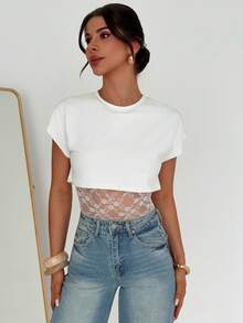 Firerie 夏季女士优雅浪漫约会连体衣，白色蕾丝拼接修身连体衣，休闲度假、海滩、音乐节、派对、聚会服装 - 白色 - 查看 3