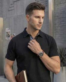 Playera Tipo Polo para Caballero Estilo Casual Primavera Verano - Negro - Ver 5