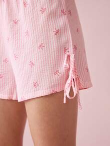 Eraneu Women Sweet Bow & Plaid Print Bowknot Pajama Bottom - Pink - View 7