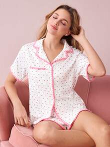 Bonmuse 全身心印花对比色睡衣套装 / 睡衣套装 白色套装 - 白色 - 查看 1