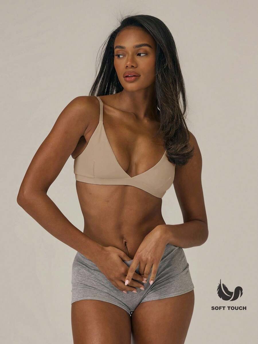 MUSERA ESSENTIALS 柔软触感绑带运动文胸，基础休闲机场度假性感秋冬春夏款 - 杏色 - 查看 1