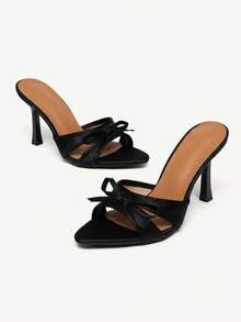 CUCCOO CHICEST 女士夏季新款尖头蝴蝶镂空设计细高跟性感黑色缎面女士高跟凉鞋，适合正式礼服、下午茶时间、约会、时尚派对、优雅度假、晚宴 - 黑色 - 查看 6