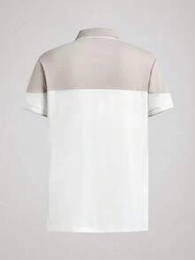 Officeau Polo slim pour homme d'été, Top boutonnée avec col à revers contrasté et broderie, convient pour un usage quotidien et extérieur - Blanc - Voir 8