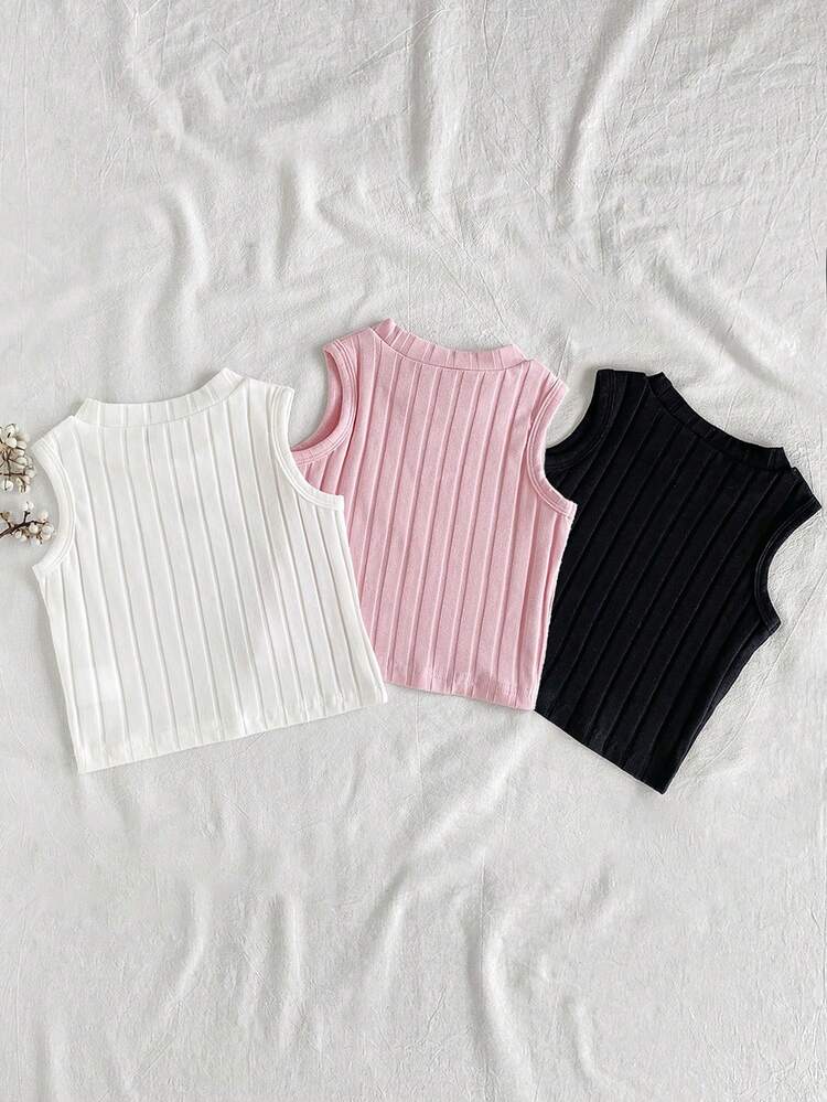 Playful Pals 3 gói áo tank top cami không tay dệt gân thêu hình trái tim phong cách dễ thương ngọt ngào cho bé gái, trẻ chập chững, trẻ em tiền thiếu niên, màu trắng và hồng, mặc mùa hè đi học - Nhiều màu - Xem 2