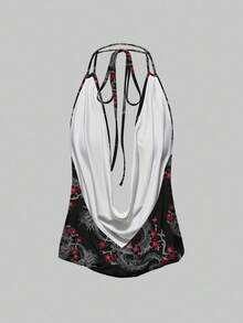 ROMWE Avant 新款中国风性感露背吊带蝴蝶结吊带背心 - 黑色 - 查看 2