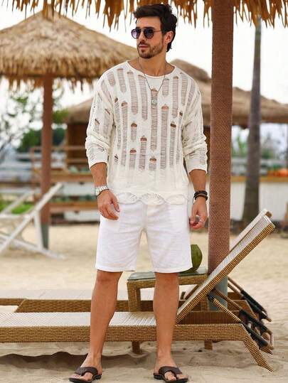 Manfinity RSRT 男士纯色圆领长袖休闲做旧毛衣