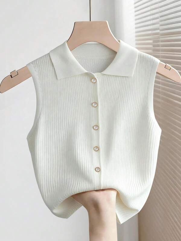Franclia Damen einfarbige, einreihige, lässige, ärmelloser Strick-Cardigan, Damen Weste Tops, Woll-Tops, Damen Tops und Blusen, Damen Tops für den Sommer, Damen Tops