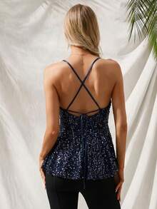 Aveloria Modichic Women's Solid Color Ruffle Hem Sequin Sexy Camisole - Royal Blue - View 2