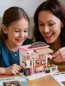 1套减压DIY木制微型建筑模型屋组装玩具屋礼品 - 彩色 - 查看 2