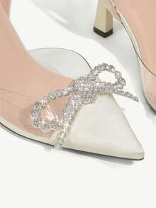 CUCCOO CHICEST Woman Shoes Fashionable Beige Rhinestone Decor Stiletto Heel Pointed Toe Bow High Heels Shoes For Summer Graduation Heels Prom Heels Vacation Shoes Summer Elegant Heels Summer Shoes Summer Break Easter For Christmas Valentine's Day Elegant Shoes Wedding Shoes Summer Shoes Bride Shoes - Beige - View 9