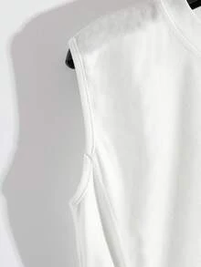 GlowEve Knitted Asymmetric Collar Button Oblique Placket Drop Shoulder Sleeve With Pleated Tie Bow Elegant Refined Commuter Casual T-Shirt Top For Women, White, Summer - White - View 4