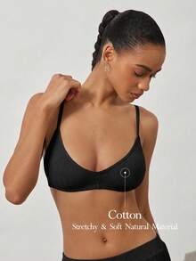 Ocili 100% Cotton Ribbed Comfortable Basic Minimalist Chic Autumn Casual Women Bra - Black - View 1