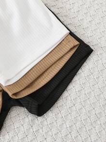 SHEIN Vintaside Kids 6件套婴幼儿男童休闲套装，包括藏青色、浅绿色、浅橙色、白色撞色插肩袖圆领短袖T恤和运动短裤，适合夏季穿着 - 彩色 - 查看 9