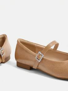 Dola Lovely 银色方头浅蝴蝶结玛丽珍平底鞋，时尚女士鞋新年假期 - 駝色 - 查看 9