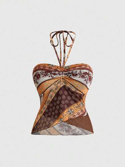 ROMWE Millennium Y2K Abby Hot Girl Vintage Hippie Floral Plus Size Women Halter Neck Camisole